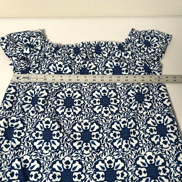 Vineyard Vines Off The Shoulder Mini Dress Womens S Blue White Tile Medallion - Picture 7 of 10